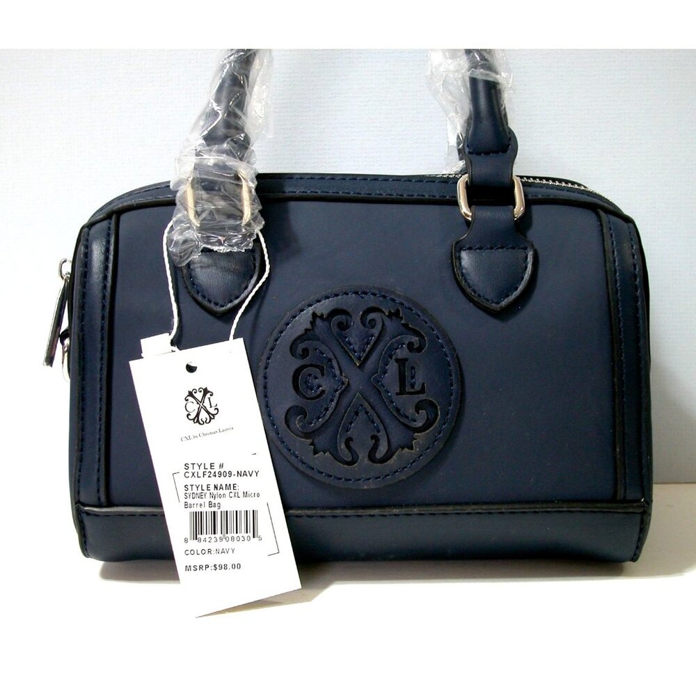 CXL By Christian Lacroix Navy Blue Barrel Bag With Embossed Logo Dual Handles &